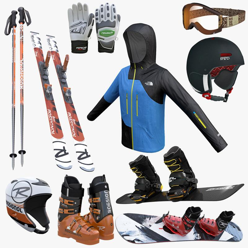 Equipamentos de esqui organizados para aluguel